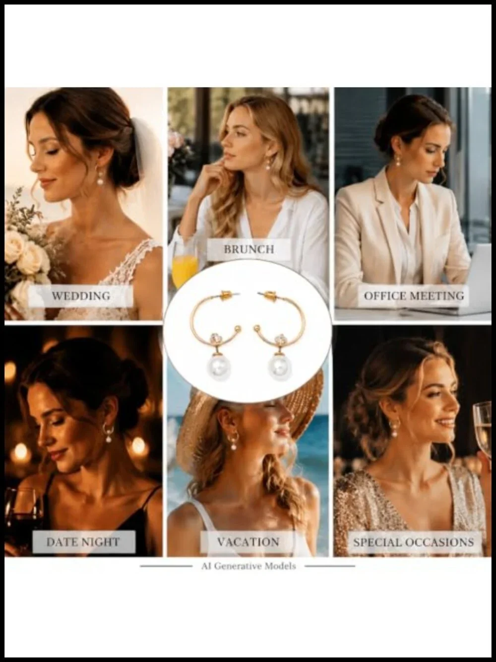 Faux Pearl Hoop Earrings with Crystal Accent, Gold-Tone Finish, Lightweight